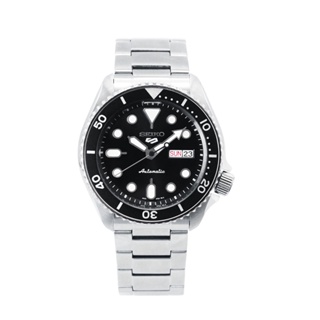 SEIKO 精工5號 Sports系列 黑水鬼造型潛水錶 黑面 不鏽鋼錶帶 自動上鍊機械腕錶