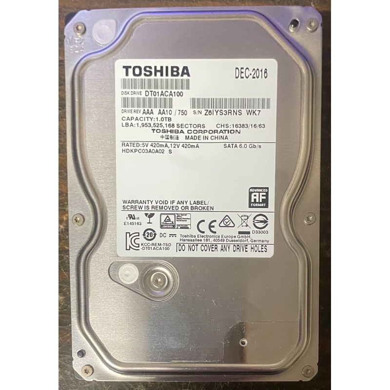 高時數 東芝 TOSHIBA 1TB 3.5寸硬碟