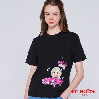 BLUE WAY ET BOiTE 箱子 - 女款 PINK AMOUR燙貼短TEE(黑)