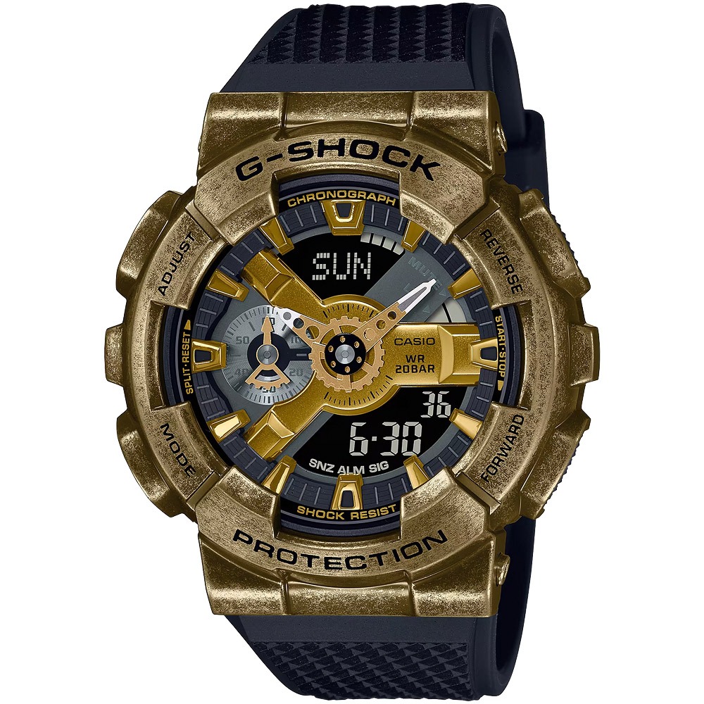 ∣聊聊可議∣CASIO 卡西歐 G-SHOCK 工業風仿舊金屬雙顯手錶 GM-110VG-1A9