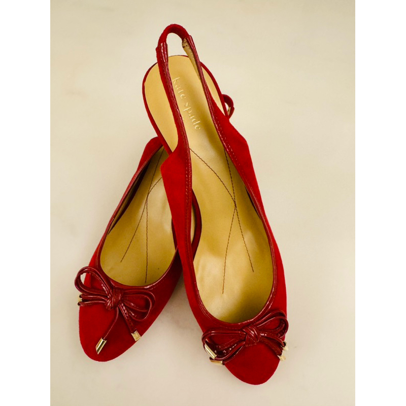 全新保證真品Kate Spade紅色麂皮優雅高跟鞋8號（附原廠鞋盒&amp;布收納袋）