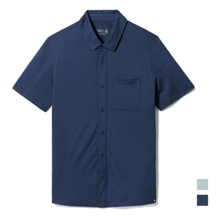 【SmartWool 美國】男美麗諾羊毛短袖襯衫 深海軍藍 鉛灰 SW016963 短袖襯衫 運動短袖 戶外襯衫
