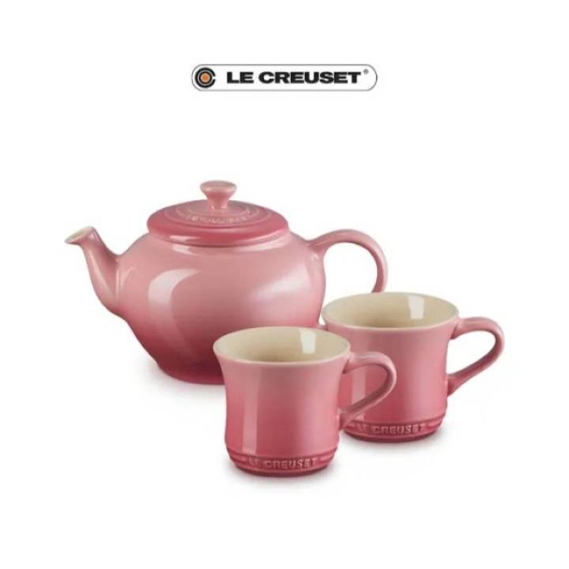 【珮珮雜貨舖】全新《LE CREUSET》陶瓷茶具組 (一壺二杯) 薔薇粉 台灣公司貨