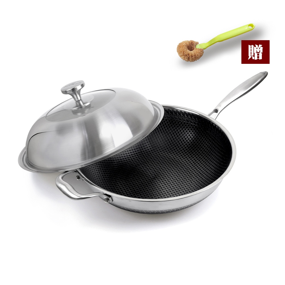 【MASIONS 美心】維多利亞316不鏽鋼複合黑晶鍋炒鍋-34cm（送刷具）