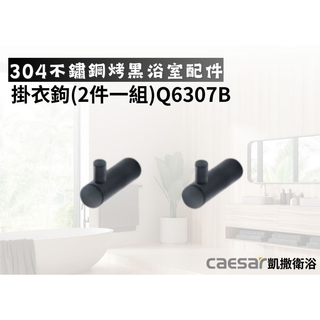 【文成】凱撒衛浴-掛衣鉤(2件一組)Q6307B(304不鏽鋼烤黑浴室配件)浴室掛鉤/毛巾勾