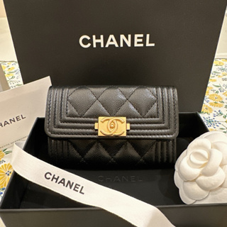 全新正品 香奈兒Chanel boy經典卡包/零錢包（黑金荔枝牛皮）