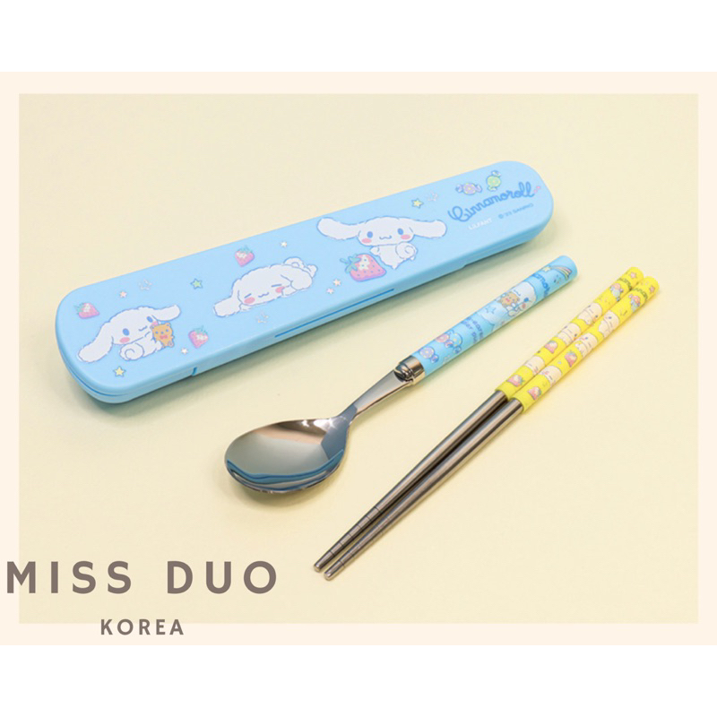 MissDuo現貨 韓國 韓國正版 lilfant 三麗鷗 大耳狗 彩色 不鏽鋼 筷子 湯匙 湯勺 收納盒 三件組 餐具