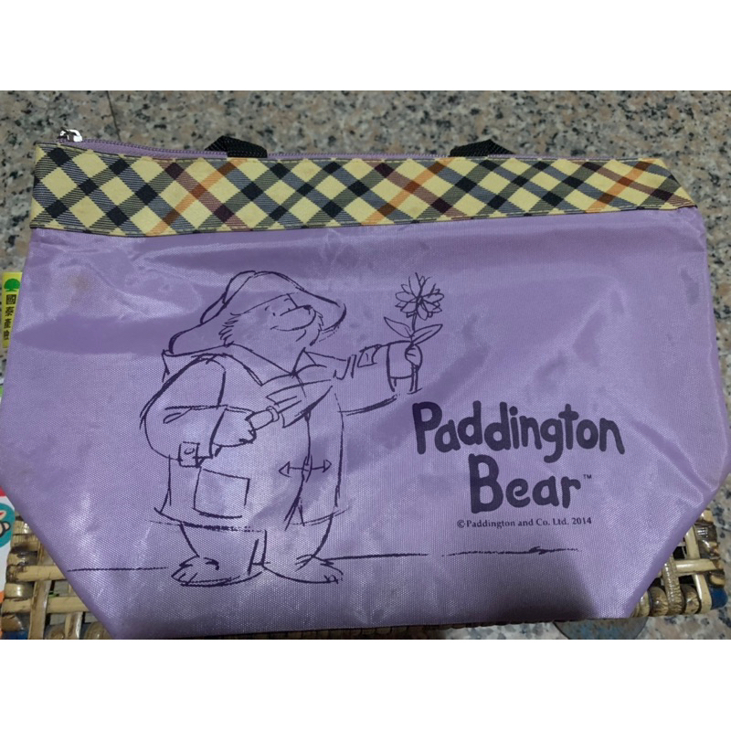 國泰產險贈品 便當袋、飲料提袋(國泰世華產險)  柏靈頓熊便當袋（米色/紫色） 有收藏痕跡