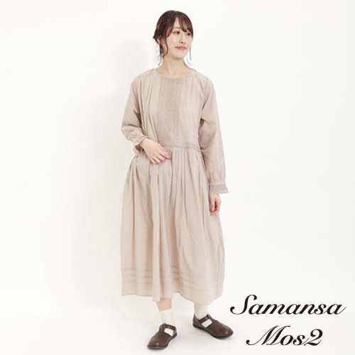 Samansa Mos2 定番蕾絲褶邊純棉長袖洋裝(FB41L0H0580)