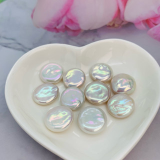 🎀小小飾品🎀 天然珍珠優選高品質異形巴洛克珍珠鏡面極光裸珠DIY無孔單珠圓型鈕扣珍珠琉璃光珠光極亮炫彩光