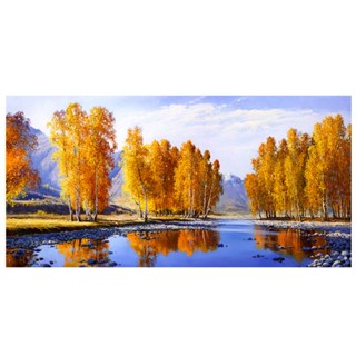 【御畫房】金秋溪水 國家一級畫師手繪油畫60×120cm(VF-124)