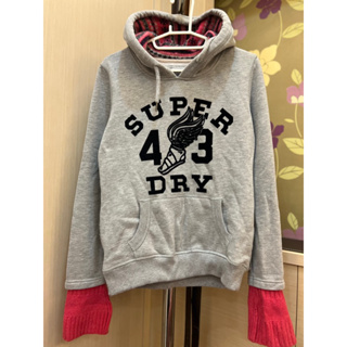 。☆二手☆。英國潮牌SUPERDRY極度乾燥正品女款連帽長袖T(L)//內刷毛//原價五六千元左右