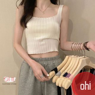 【ohi】韓版小個子百搭捲邊露短版針織背心 上衣 小可愛 女裝 背心女 衣服 短版上衣 冰絲背心 短版背心GVHB26