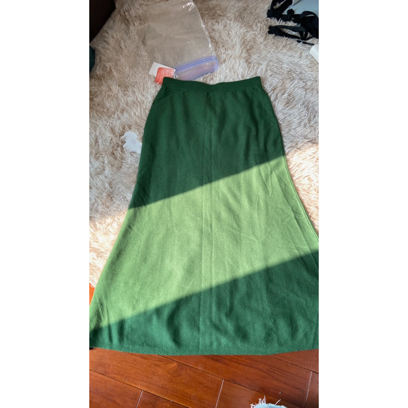 （全新）日本品牌lepsim 綠色針織A字裙 長裙