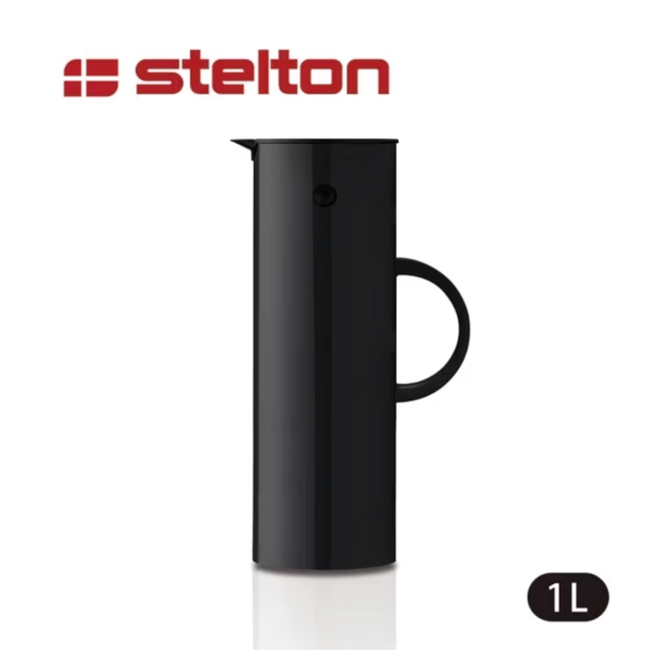 全新 丹麥 Stelton-啄木鳥真空保溫壺1L-亮面黑 原價４８００