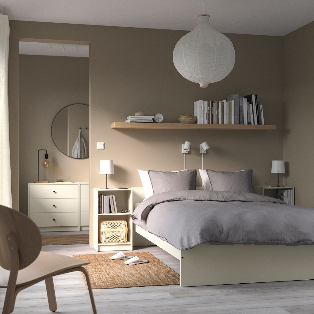 北歐工業LOFT風格經典IKEA宜家GURSKEN雙人床架附床頭板/淺米色+luröy床底板條/二手八成新/特$2980