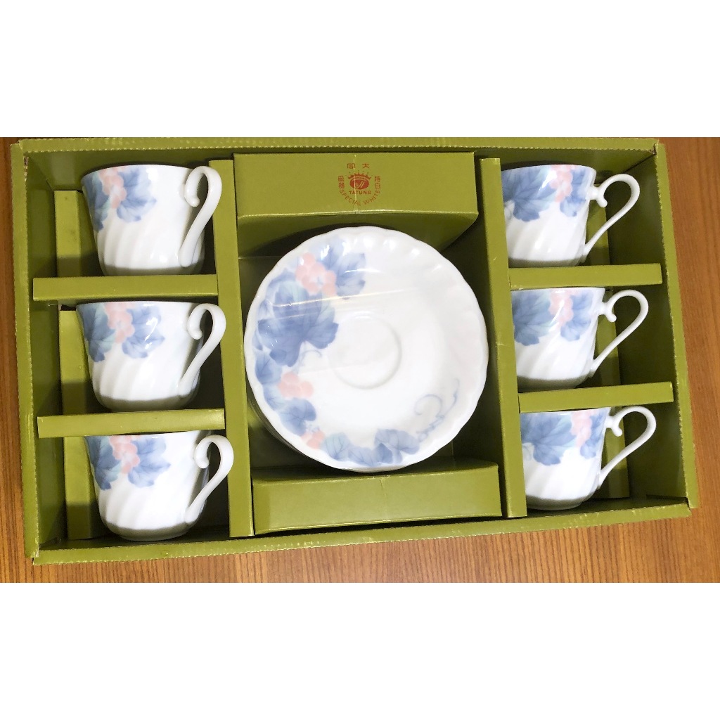 大同磁器 花卉高級咖啡杯組 (6咖啡杯含盤 ) 台灣製 古早味 可店面擺飾或使用