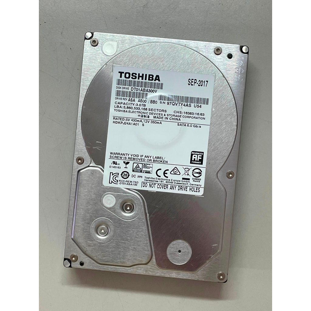 東芝 TOSHIBA 3TB 3T DT01ABA300V SATA3 64MB 5900轉 3.5吋 影音 監控 硬碟