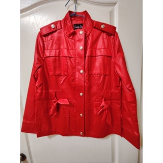 全新 🔥獨特🔥風衣軍裝感外套漆皮紅色外套