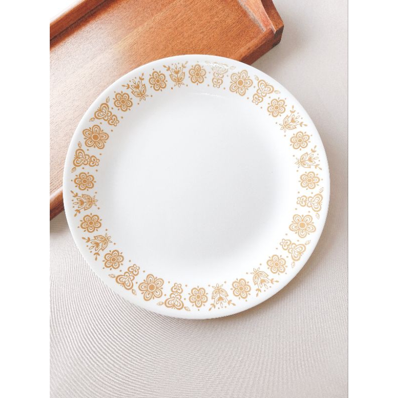 老木青 |早期全新美國製🇺🇲復古康寧CORELLE Corning餐盤瓷盤26cm 蝴蝶金系列 古典鄉村 收藏老件