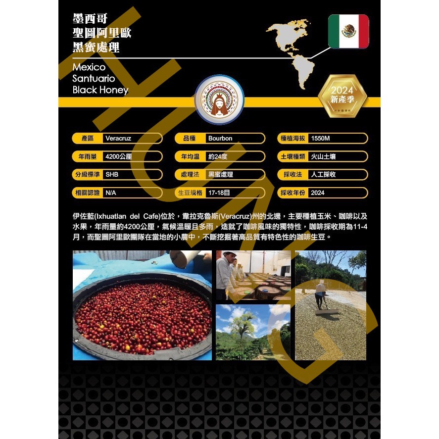 NEW墨西哥 聖圖阿里歐  黑蜜處理 1KG生豆