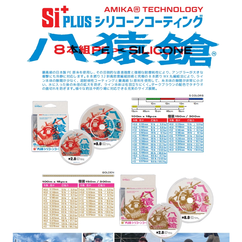 ✩叭噗釣具✩ AMIKA 八猿鎗 八猿瑲 新款發售 日本線 日本PE線 連盤PE線 8編 岡泰 非WX836 五色線