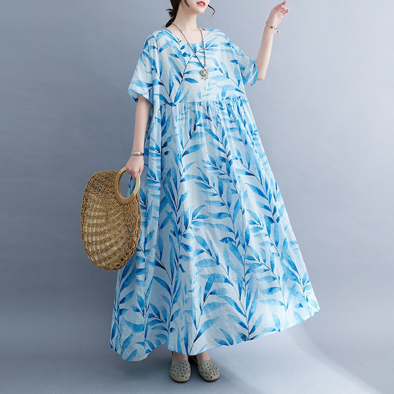 [SlowLife] 寬鬆洋裝 度假風洋裝日系棉麻大尺碼寬鬆連身裙  長洋裝 棉麻布料 超大尺碼 台灣現貨DM08