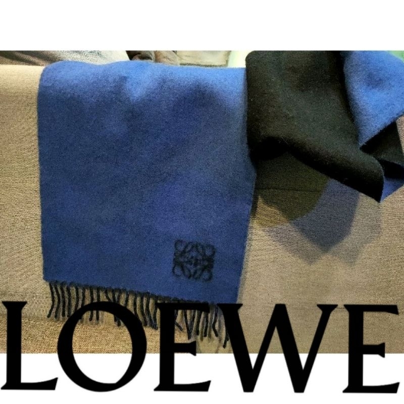 ㊣✨ LOEWE ✨羅威 雙色 拼色 羊毛 披肩 圍巾 /二手精品/配件