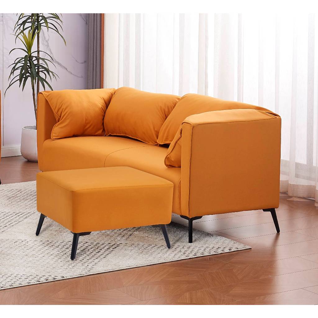【萊夫家居】JF-161-1A：橘色雙人L型布沙發【台中家具】科技布沙發 兩人沙發 雙人沙發 造型沙發 雙人椅+腳蹬