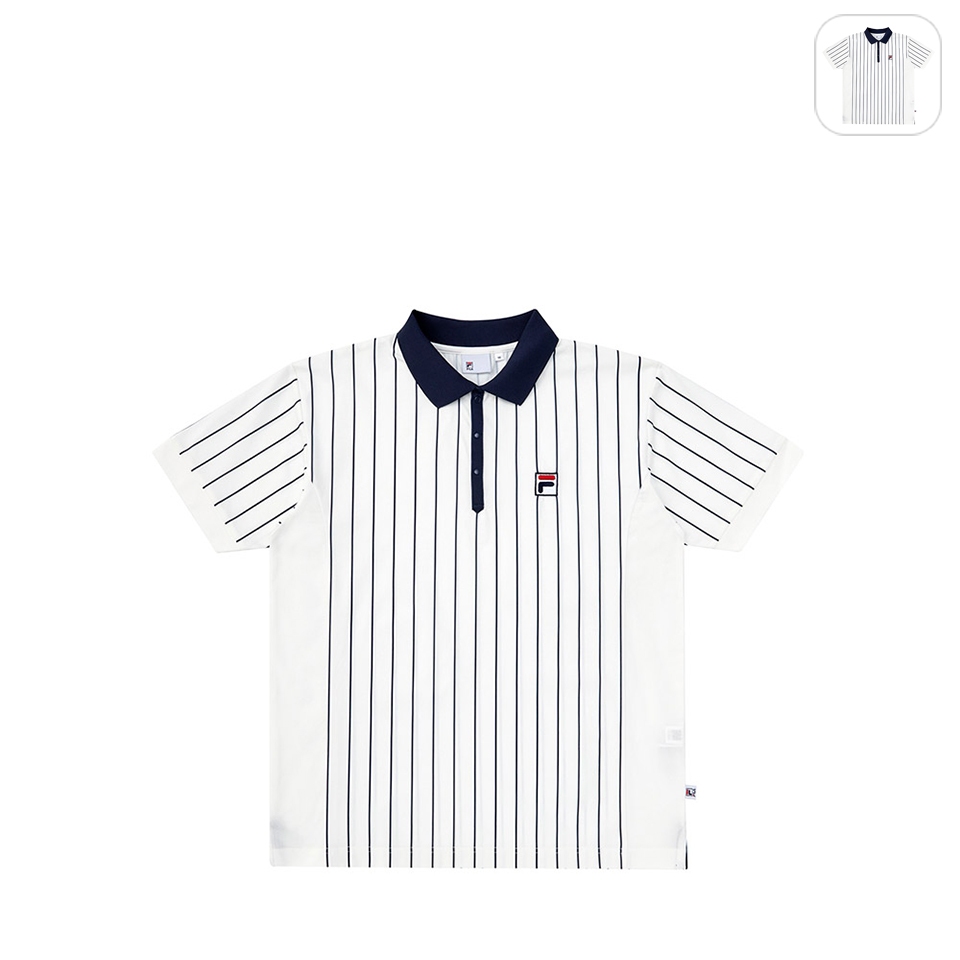 【FILA】男性 短袖 條紋 運動POLO衫-白色 1POX-1840-WT