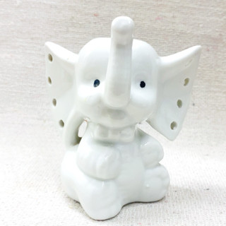 ‼️絕版‼️現貨 復古繫蝴蝶結的陶瓷白象 耳環耳飾架 可愛大象造型雕塑雕像 居家擺飾 桌面擺件 飾品收納 陶瓷裝飾品