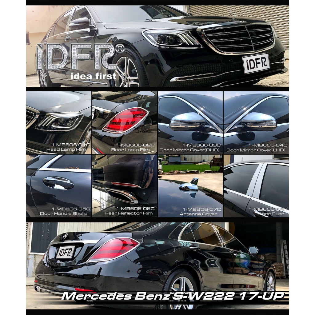 Benz 17~20 S W222 S350 S450 S500 S600 車燈框 後視鏡蓋 防刮貼片 門柱 後保桿燈框