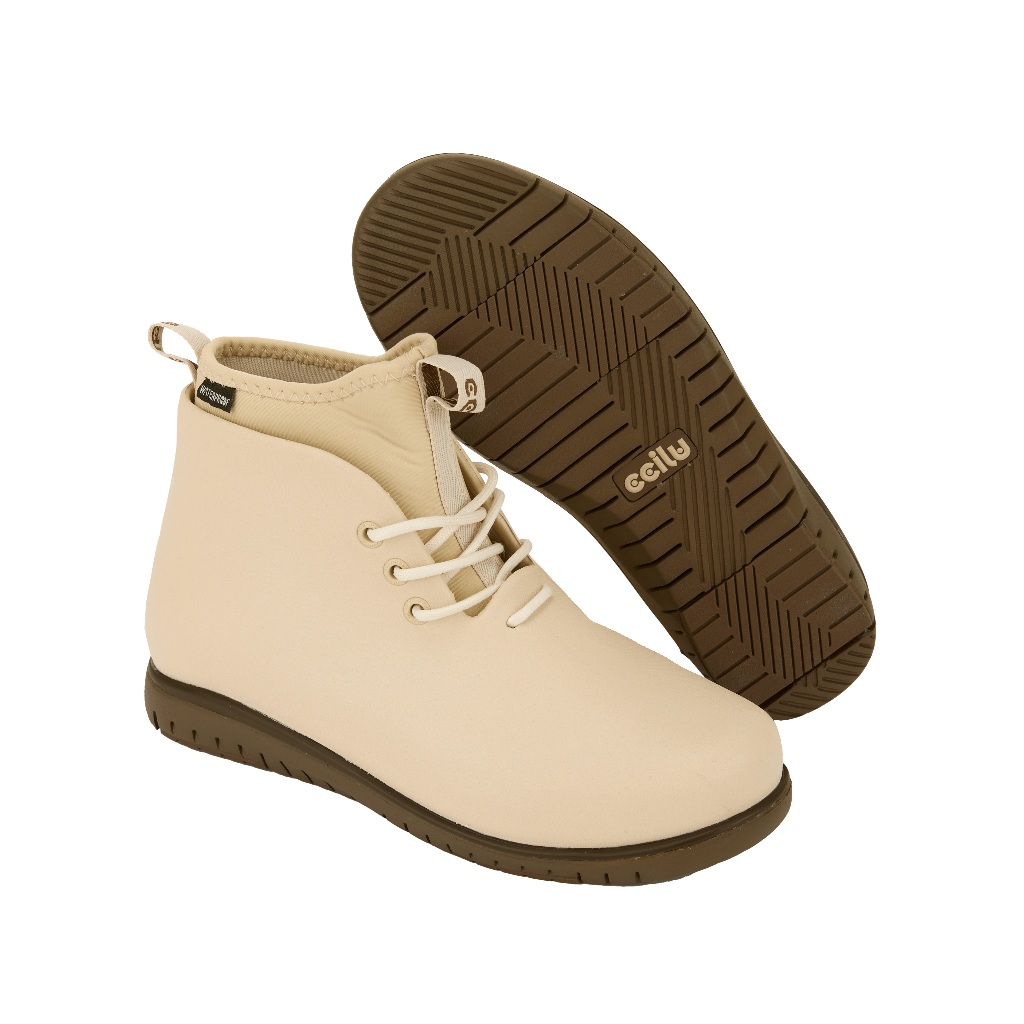 Ccilu 女款高筒休閒鞋 XPRESOLE 咖啡渣環保雨靴  奶油白 可機洗 輕量防水 抗臭 30243623631