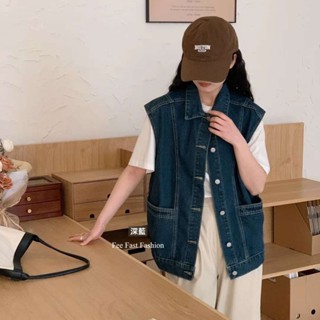 【Fee現貨2色】寬鬆大口袋無袖牛仔背心🌸牛仔外套 背心外套 女生外套 馬甲 背心 女上衣 韓系 夏裝