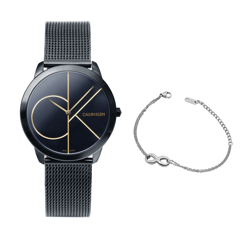 【For You】當天寄出 I Calvin Klein - 大CK黑色框 金色指針米蘭錶帶 35mm K3M224X1