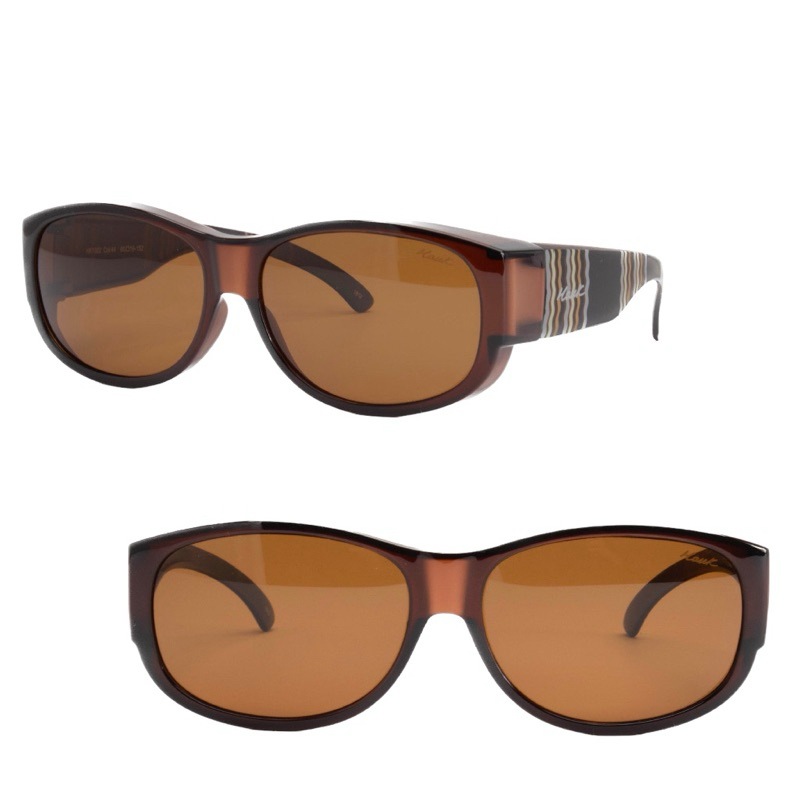 Hawk -台灣精品 專業偏光套鏡 偏光太陽眼鏡 護眼防曬 HK1002 咖啡框面茶色偏光鏡片