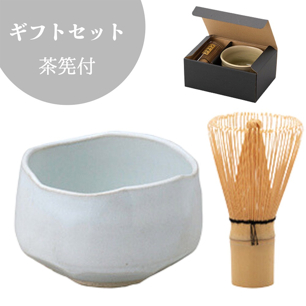 日本製 抹茶碗 茶筅 禮盒組 美濃燒 白色明日香抹茶碗 mm014