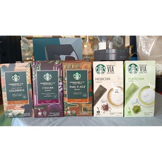 星巴克即溶分享禮盒，家常VIA即溶咖啡，哥倫比亞VIA即溶咖啡，派克即溶咖啡，耶誕綜合，抹茶粉，福吉茶，義大利即溶咖啡