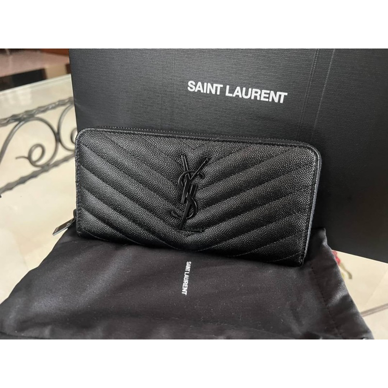 Ysl 黑logo店限定拉鏈長夾