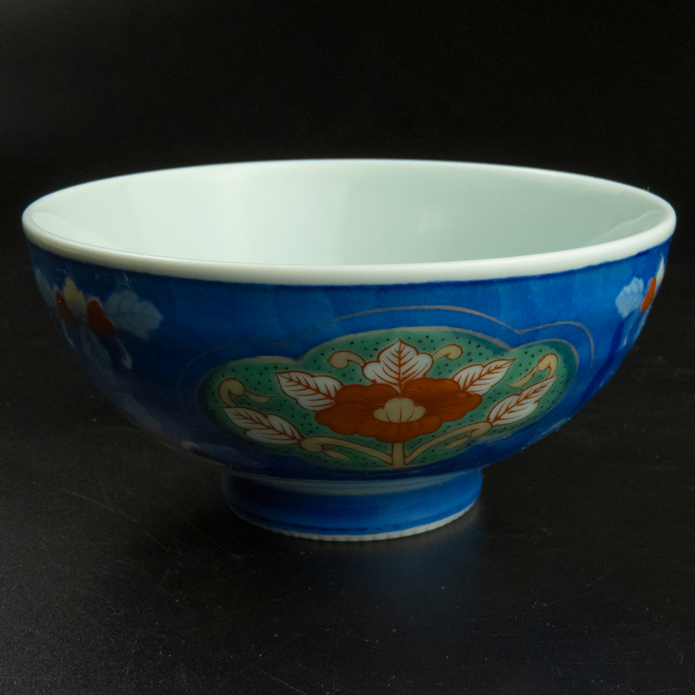 早期日本有田燒 聖山窯橘紅色花朵陶瓷碗