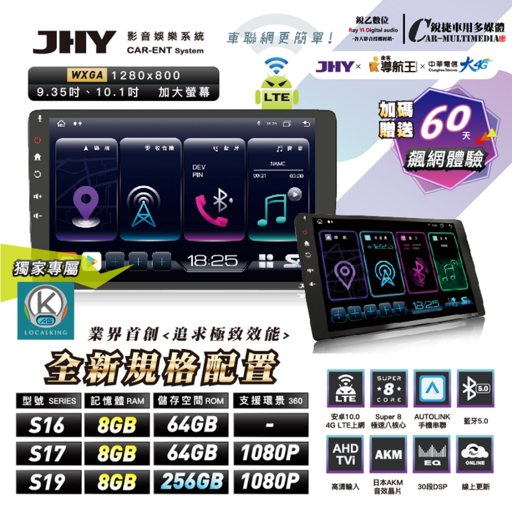 銳捷汽車多媒體-JHY S16 S17 S19 LTE系列主機多媒體主機