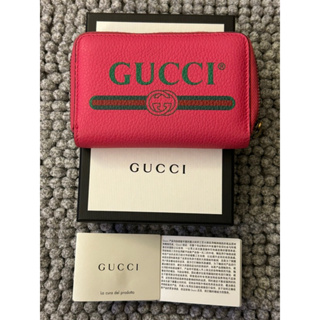 🌟桃紅Gucci 經典短夾🌟綠紅綠織帶圖樣復古字母LOGO牛皮 🔸ㄇ字拉鍊短夾🔸