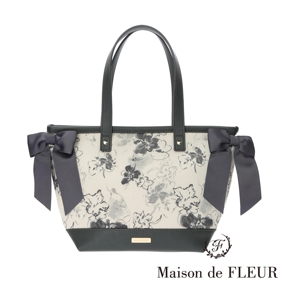 Maison de FLEUR 典雅水彩花卉雙緞帶托特包(8A41F0J3300)