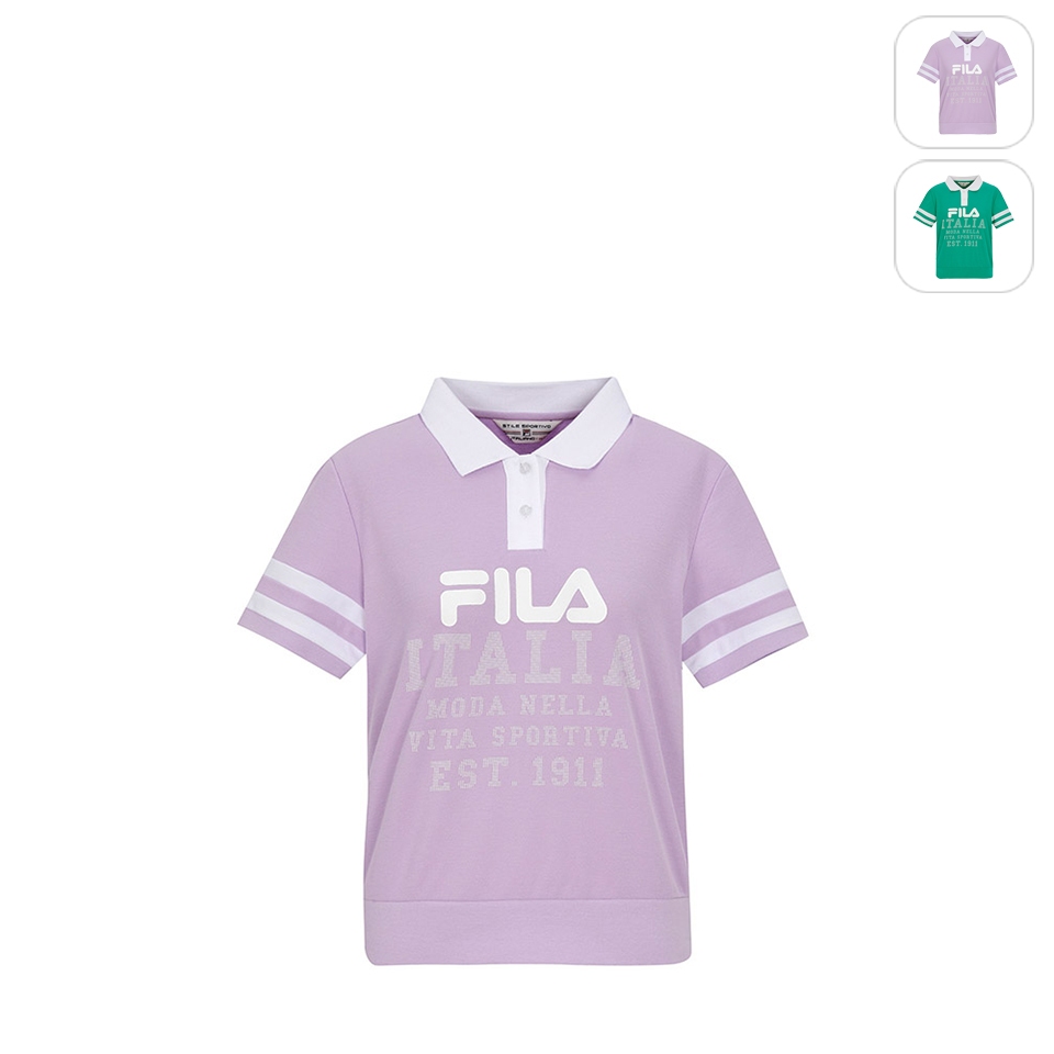 【FILA】女性 短袖 運動POLO衫-粉紫色 5POX-1732-PK