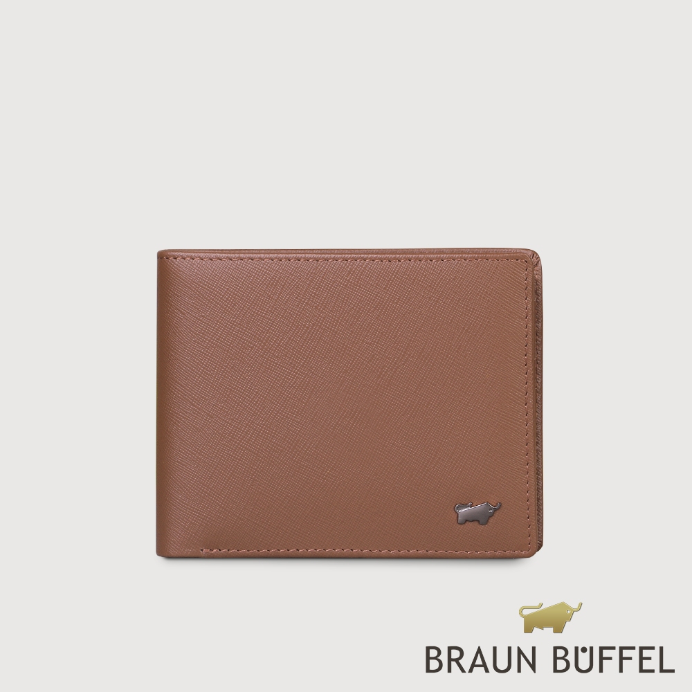 【BRAUN BUFFEL 德國小金牛】台灣總代理 至尊 12卡中間翻透明窗短夾-黑色/BF536-317-SI