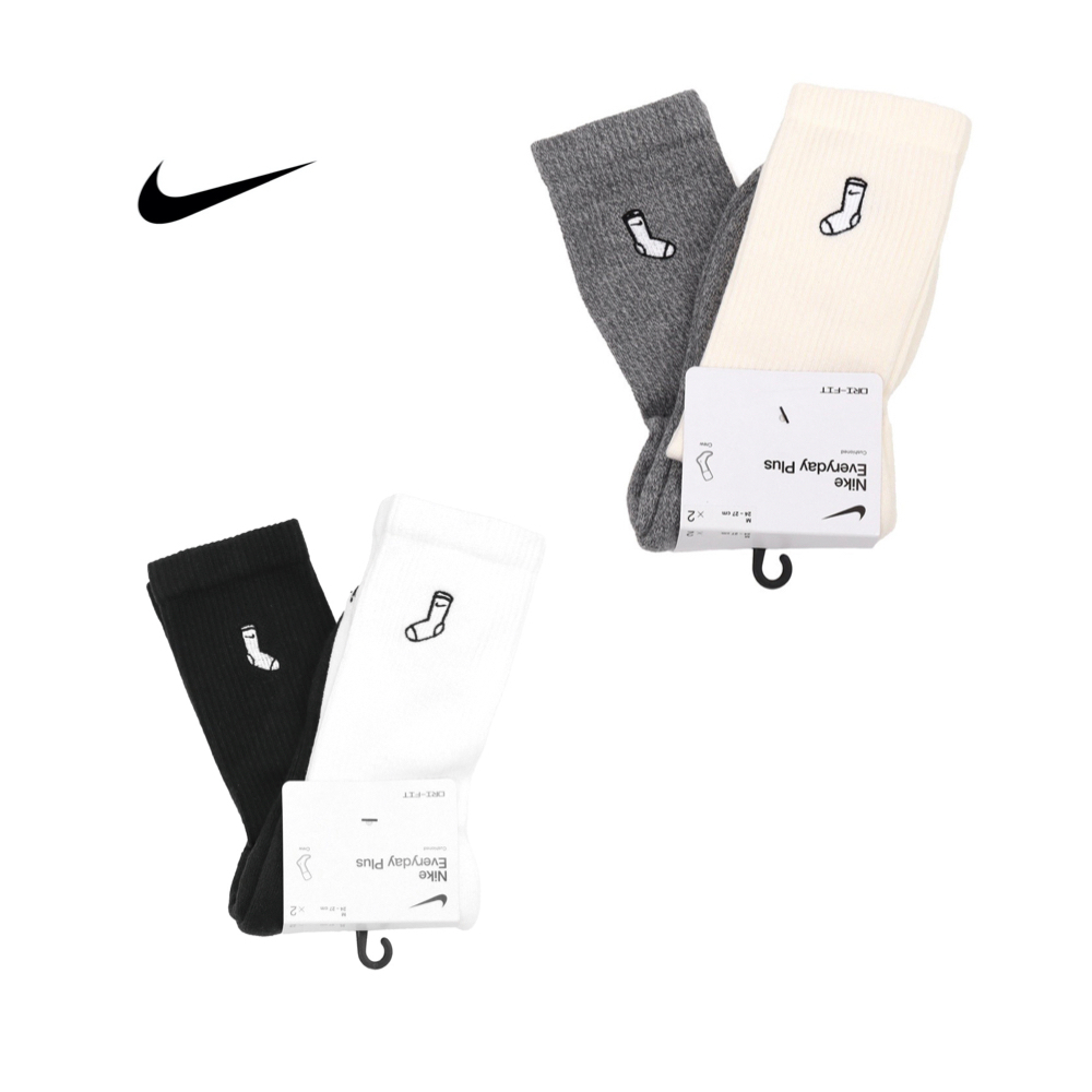 【Fashion SPLY】Nike Everyday Plus緩震中筒襪2入 灰白/黑白 FB5709-900/901