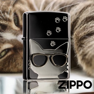 ZIPPO 墨鏡貓(黑冰銀)防風打火機 ZA-6-J09 黑冰機身 黑色鈦塗層與刻劃金屬 深黑和清透光澤的反差 終身保固