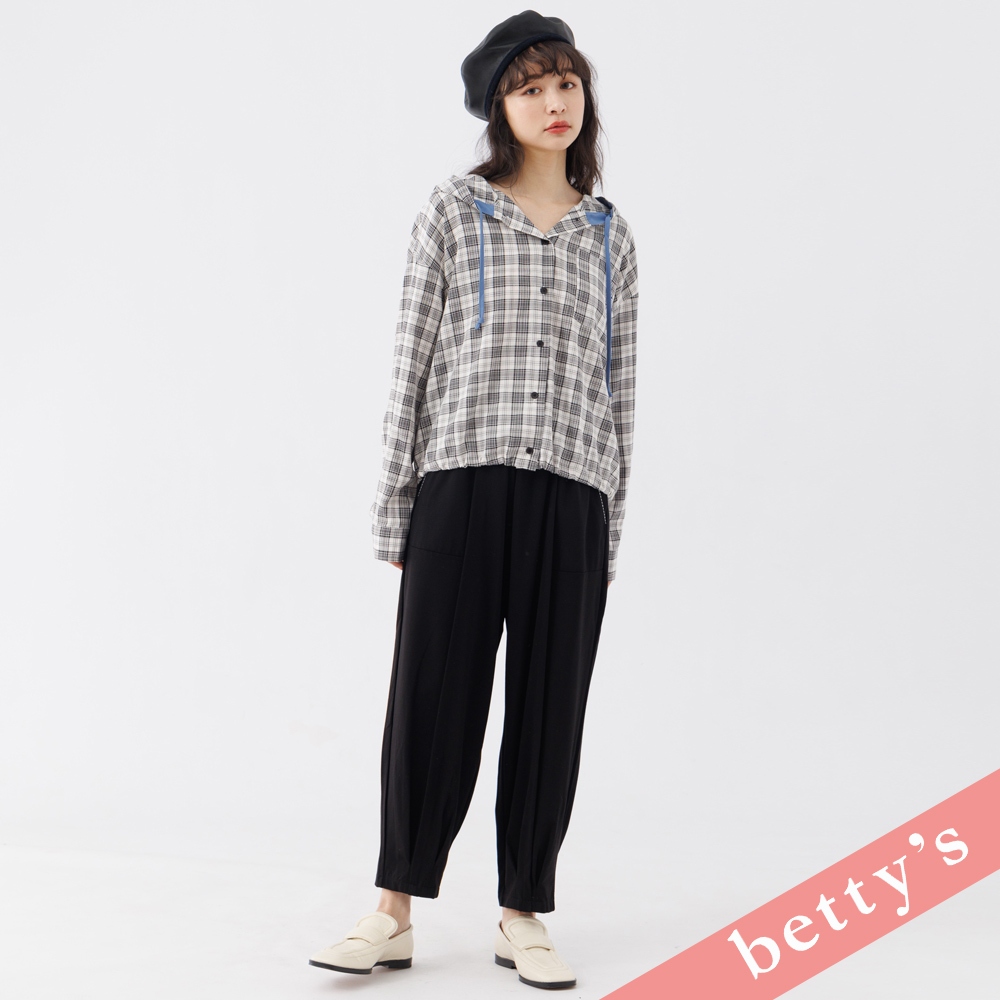 betty’s貝蒂思(31)腰鬆緊壓線打摺休閒長褲(黑色)