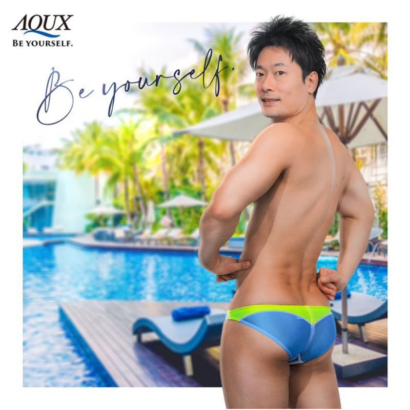 日本AQUX超激低腰，遇水透（藍色/M號），三角泳褲/現貨在台，免等待。日本製（藍色/M號）