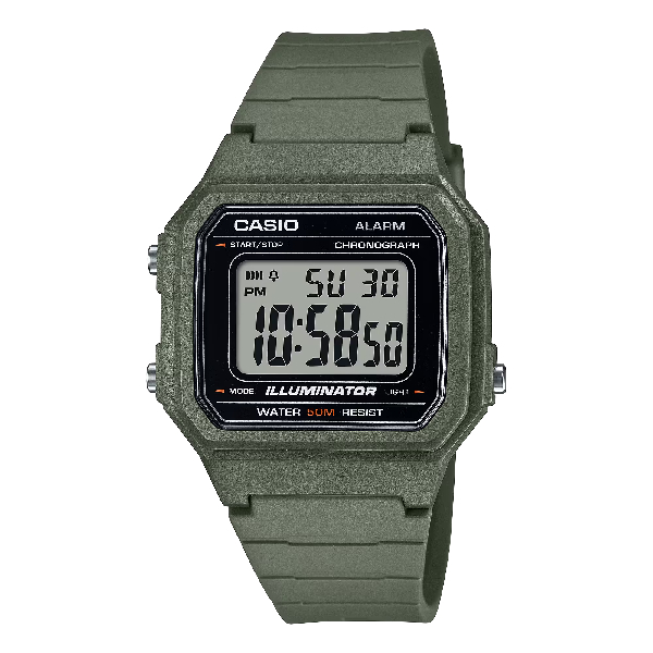 CASIO 卡西歐 W-217H-3AV 機能性配色風格設計腕錶 橄欖綠 41.2mm